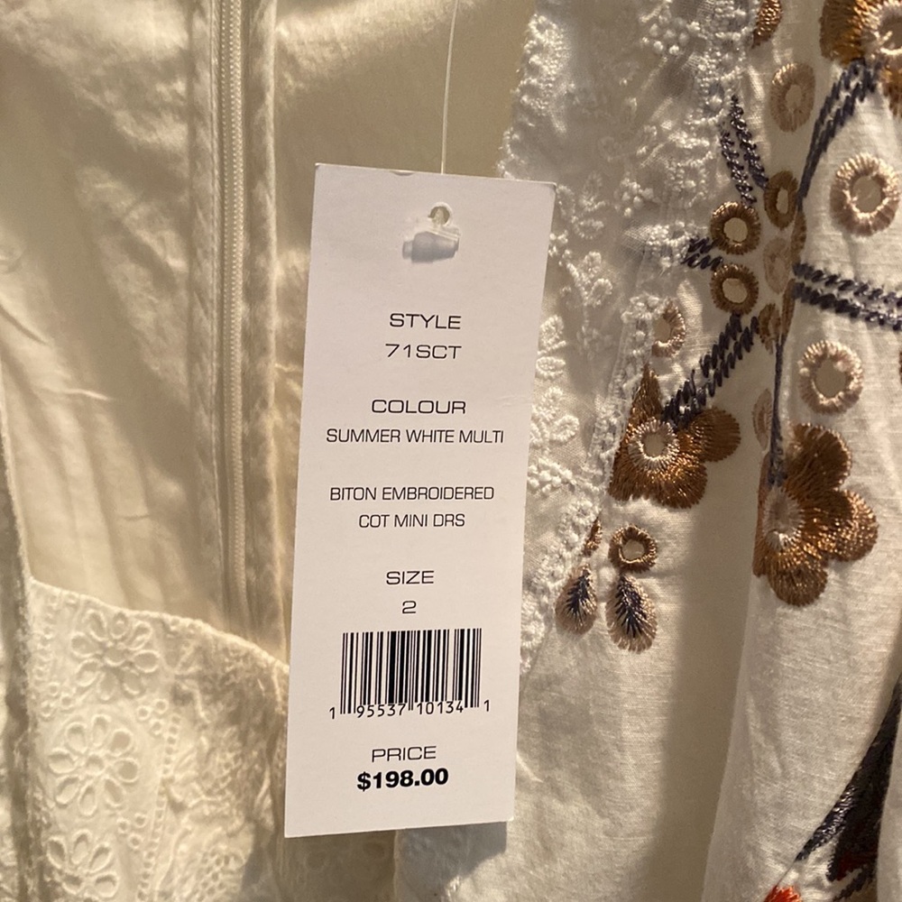 French connection size 2 Sz S BITON embroidered cotton mini summer white multi - Picture 10 of 11